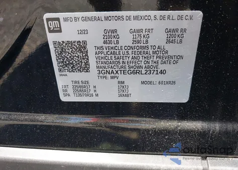 2024 Chevrolet Equinox Awd 2Fl z USA, uszkodzony, nr VIN 3GNAXTEG6RL237140